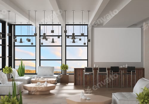 Preview: 3D Mockup photo frame in Canteen interior