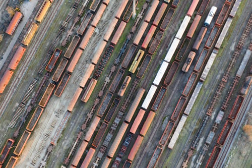Preview: Industrial conceptual scene with trains. Top view.