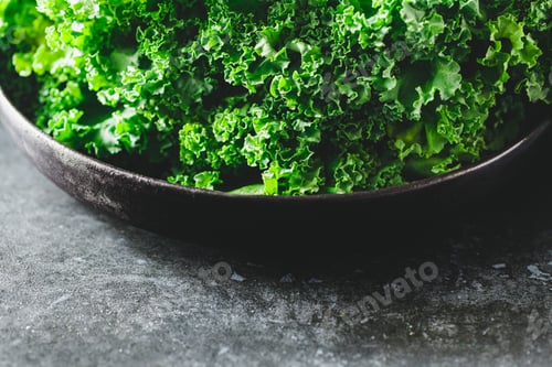 Preview: Fresh curly kale salad in a black plate
