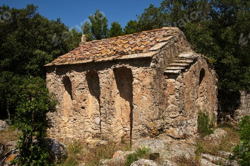 Preview: Closeup of small medieval stone church Sv. Luka on Lastovo island