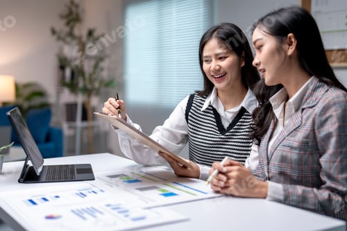 Preview: Two businesswomen having a productive meeting analyzing charts and taking notes