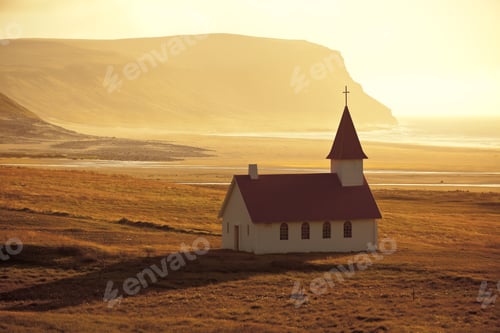Preview: Typical Rural Icelandic Church at Sea Coastline
