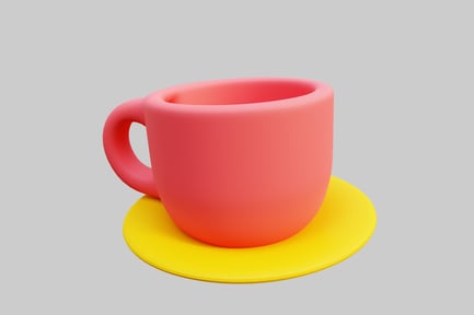 Pink coffee cup on yellow saucer