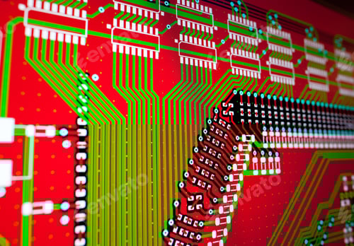 Visualização: Circuito elétrico PCB na tela do PC