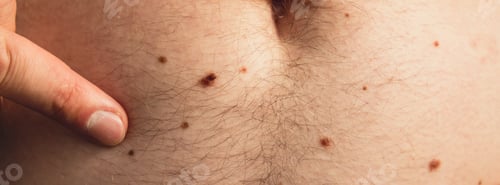Preview: Unrecognizable man showing his birthmarks on skin Close up detail of the bare skin Sun Exposure