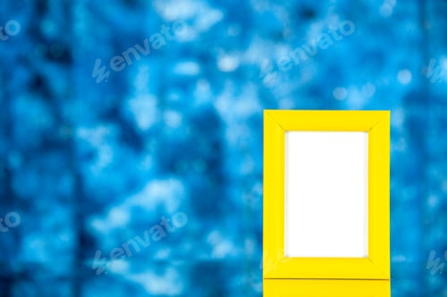 Preview: front view yellow picture frame on blue background portrait photo color present family gift picture