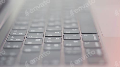 Preview: Close up of computer black keyboard. Action. Technological background with the new modern flat