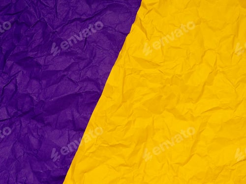 Preview: Crumpled paper in vibrant purple and gold, bisected diagonally.