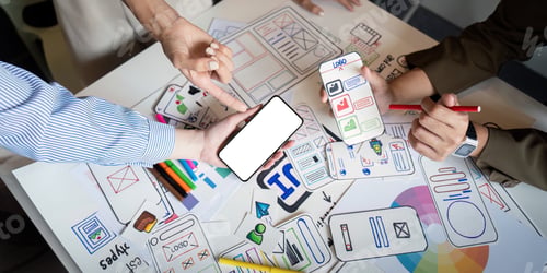 Preview: Brainstorm planning creative asian teamwork, Group of mobile phone app developer team meeting for