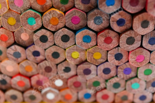 Preview: Different color pencils as background, closeup view