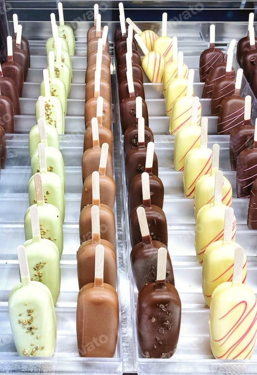 Preview: Rows of colorful ice cream popsicles on display