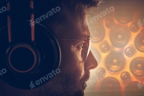 Preview: Professional Audio Technician with Headphones Concept