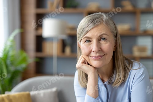Preview: Smiling Woman Relaxing on Sofa at Home