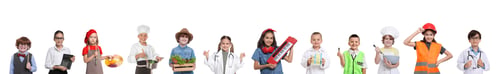Preview: Future profession. Cute children copying people from different occupations on white background