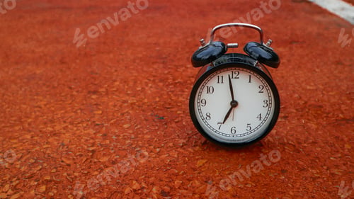 Preview: Retro black alarm clock on Orange background with copy space.