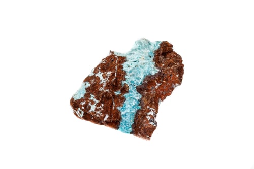 Preview: Macro mineral aurichalcite stone on microcline on white background
