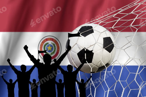 Preview: Silhouettes Of Soccer Fans With Flag Of Paraguay .Cheer Concept