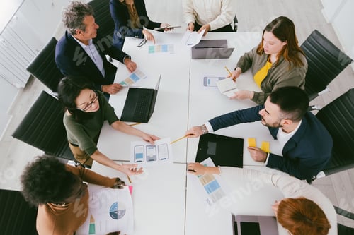 Preview: top view of team business at work together