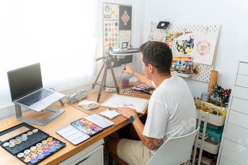 Preview: Watercolor Wizard: Gay Artist Crafting Masterpieces in Studio