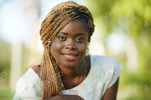 Preview: Young Attractive Black Skin Woman, Afro Hairstyle, In nature Background