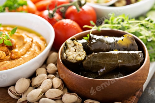 Preview: Dolmades, Stuffed Grape Leaves with rice