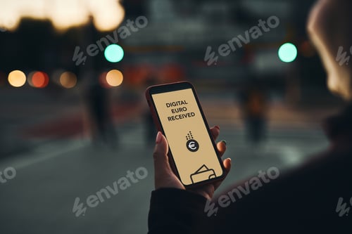 Preview: Digital euro transfer. Innovative digital money. Global economy. Digital currency. Online banking