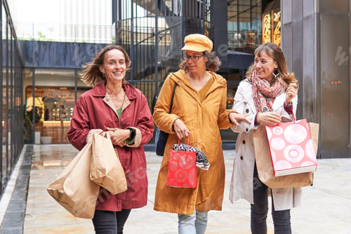 Preview: Empowered mature woman enjoying christmas shopping with friends in the city