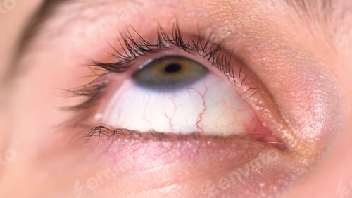 Preview: Extreme close up of a beautiful blue man eye looking around, human body concept. Media. Movement of