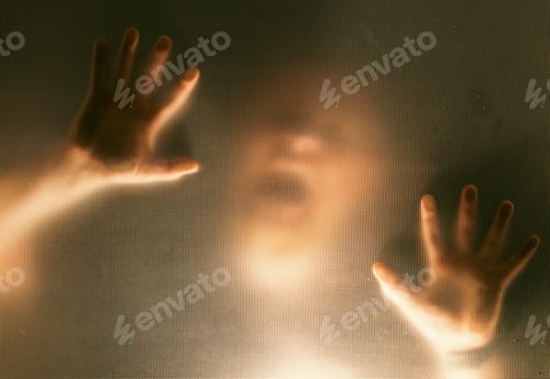 Preview: Shadowy figure, man behind glass - horror background