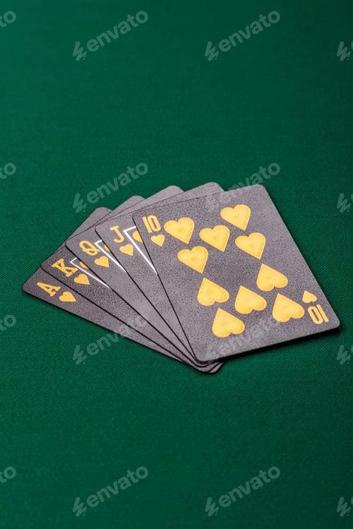 Preview: Playing card game poker in casino with chips, bets and risk. Cards and chips