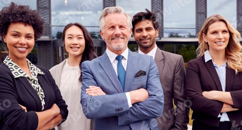 Preview: Portrait Of Multi-Cultural Business Team Outside Modern Office Building