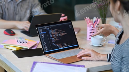 Preview: Group of software development are brainstorming ideas for website interface development .