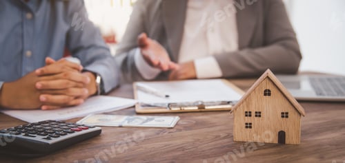 Preview: House signers signing signature loan document to home ownership with real estate agents ownership
