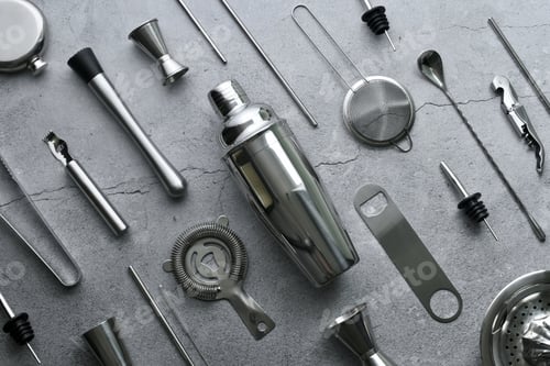 Preview: Bartender utensils flat lay background