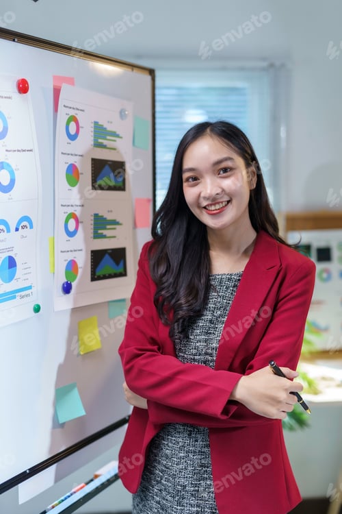 Preview: Confident Businesswoman Presenting Data Analysis Insights