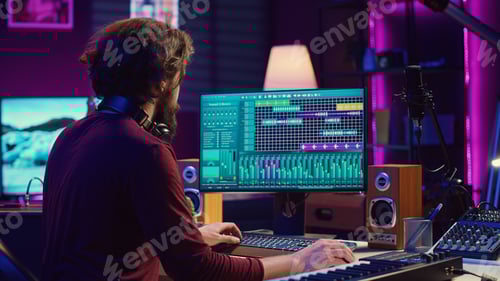Preview: Audio engineer working at home music studio with daw software