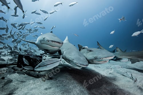 Preview: Lemon sharks and school of fish by sea floor