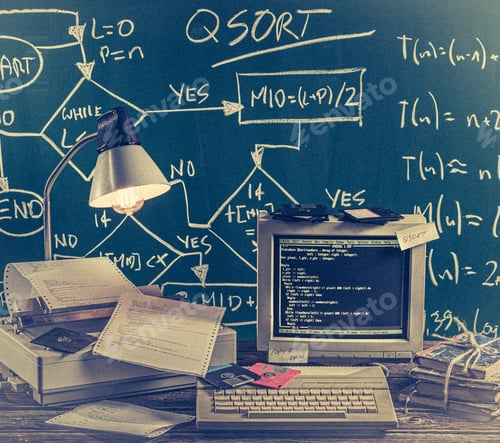 Preview: This was ages ago, computer lab on green chalkboard background