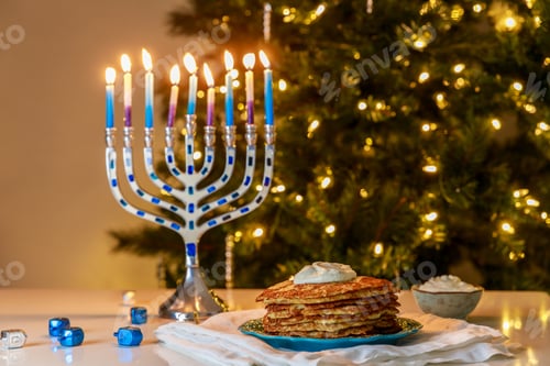 Preview: Crispy potato latkes are traditional Jewish food dish for Hanukkah.