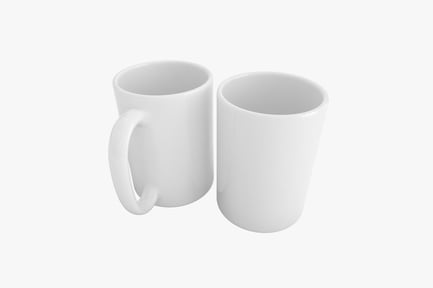 Preview: Two white ceramic mugs with smooth finish