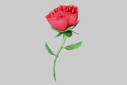 Preview: Red rose with green stem and leaves.