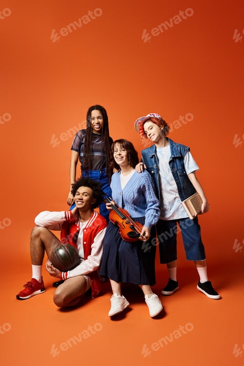 Preview: Harmonious harmony: young multicultural friends strike a pose
