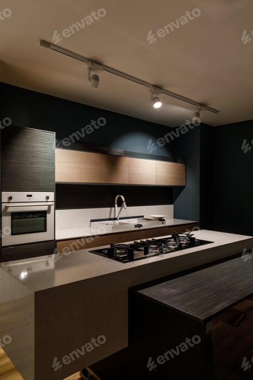 Preview: Interior of modern kitchen with stove on counter