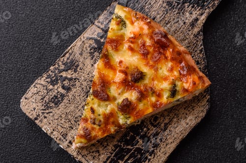 Preview: Delicious fresh quiche with broccoli, cheese, spices and herbs
