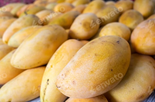 Preview: Stacks Of Mango Fruits In Yellow Color At Traditional Marketplace, Taiwan