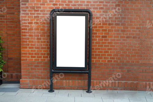 Preview: Empty white board on red brick wall texture background