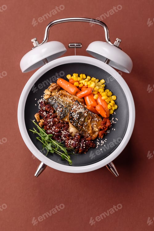 Preview: Grilled mackerel fish with peppers and spices. Concept time to eat fish