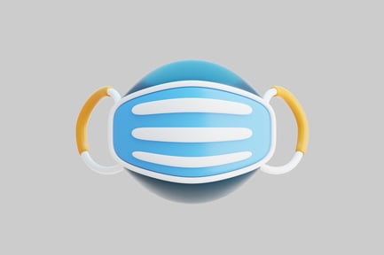 Preview: Blue and white face mask with yellow ear loops