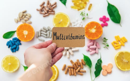 Preview: Various tablets and capsules, supplements and vitamins. Selective focus.