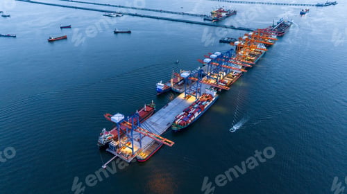 Preview: Cargo container Ship load container box to Cargo Ship at Shipyard Bridge of Container Sea port